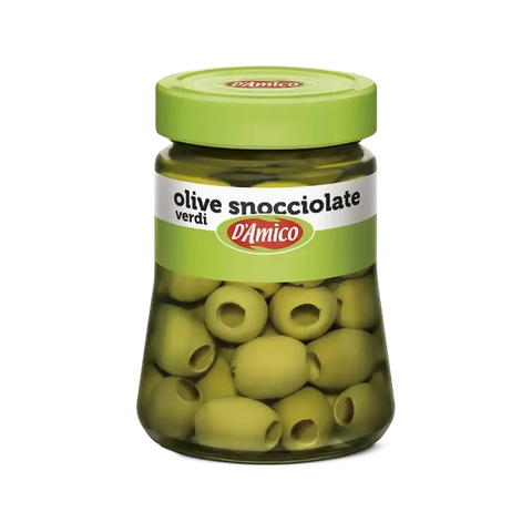 D'Amico Olive Verdi Snocciolate 290 g, vaso di vetro con olive verdi senza nocciolo