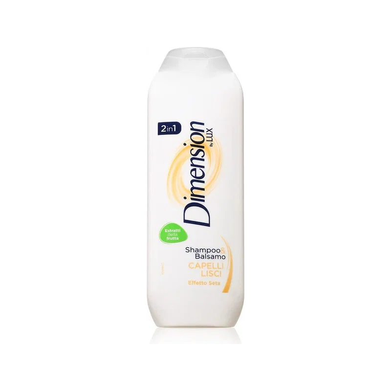 Dimension shampoo en conditioner 2 in 1 steil haar 250 ml, witte fles met blauw logo