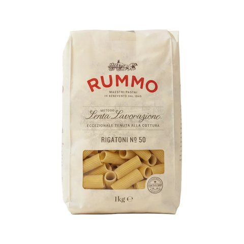 Rummo Rigatoni N°50 1 kg, pacco avorio con finestra sui rigatoni rigati