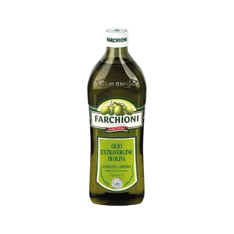 Farchioni extra vergine olijfolie Classico 1 L, glazen fles met groen etiket