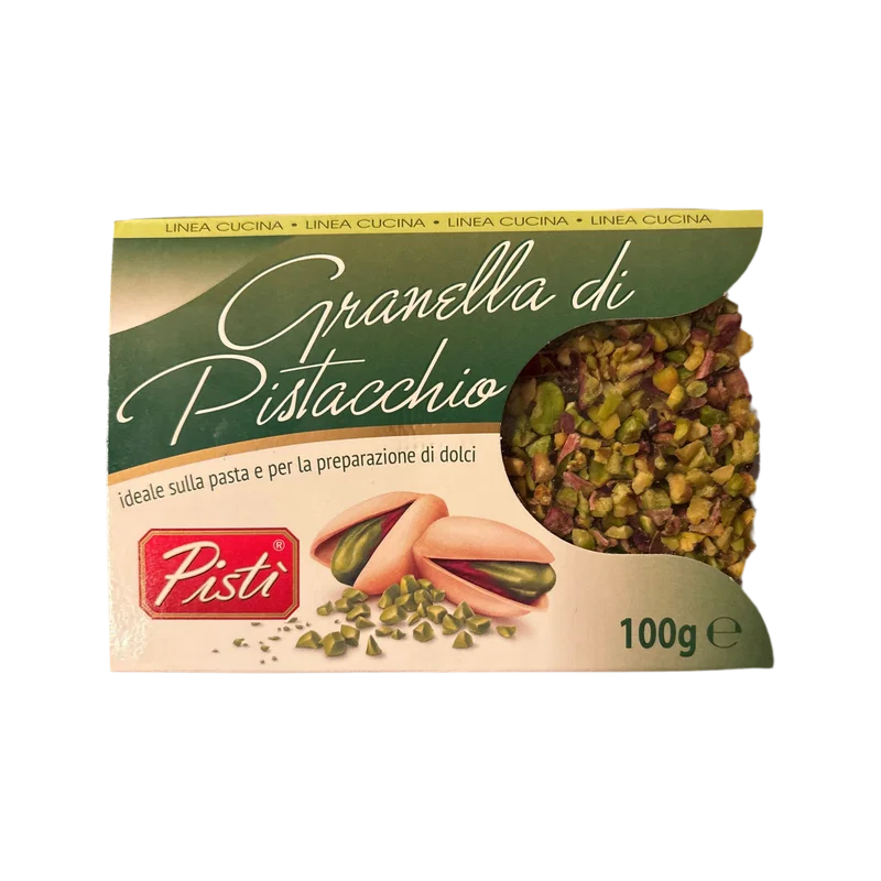 Pistì Granella di Pistacchio 100 g, groen doosje met venster op het pistachegruis