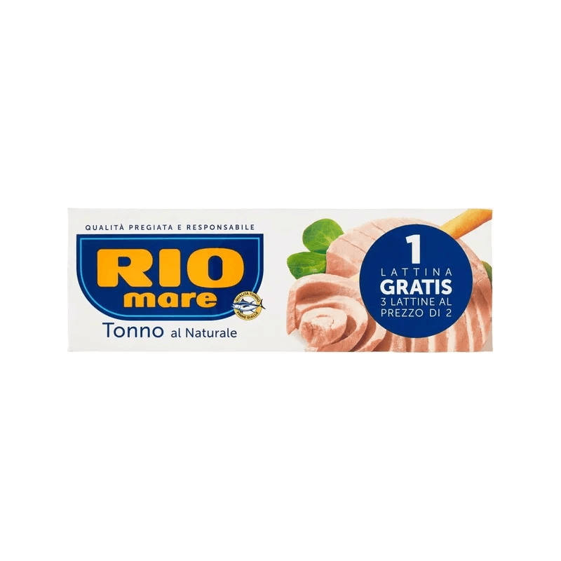 Rio Mare tonijn naturel 3 x 80 g, wit kartonnen omdoosje met drie blikjes