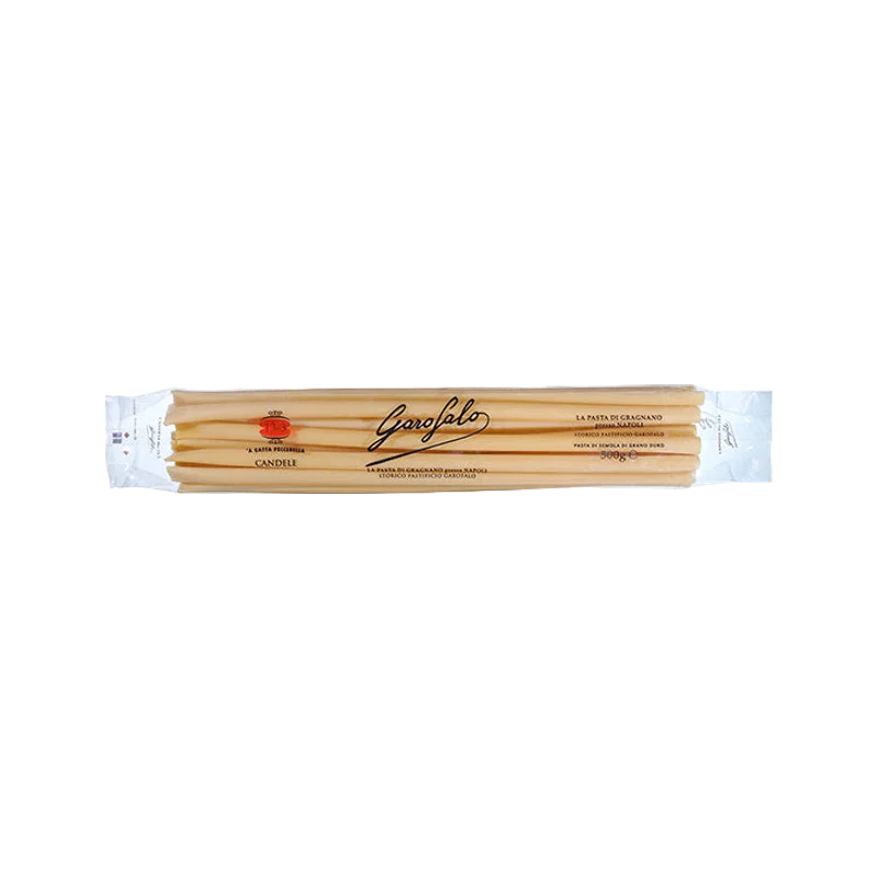 Garofalo Candele N°13-3 500 g, transparante verpakking met lange pastabuizen van griesmeel