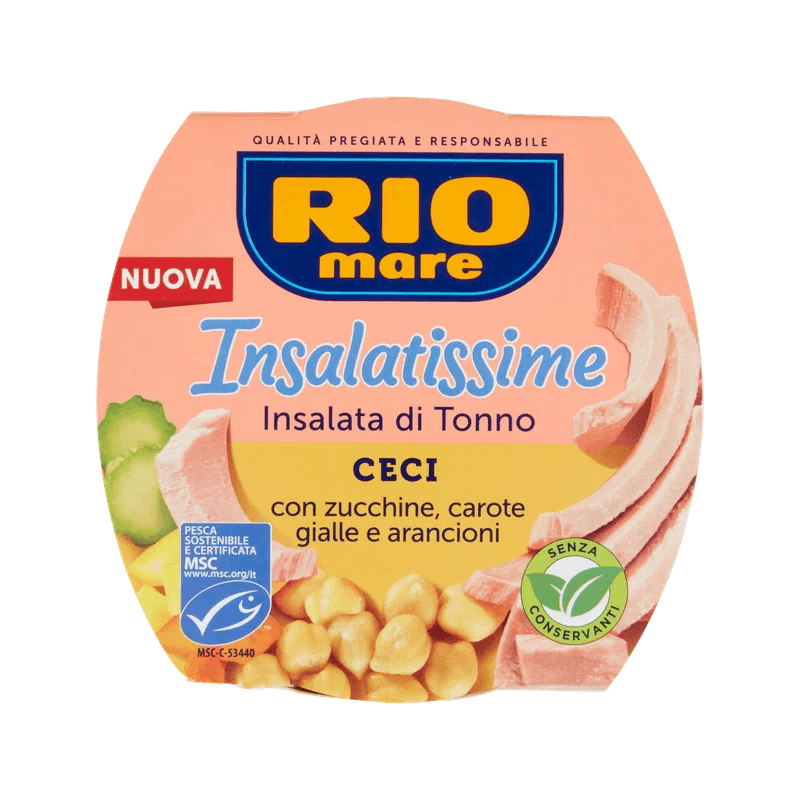 Rio Mare Insalatissime tonijnsalade met kikkererwten 160 g, roze kuipje met kikkererwten, wortel en courgette