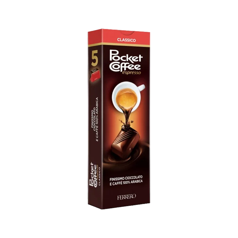 Ferrero Pocket Coffee Espresso 62,5 g, confezione marrone da 5 cioccolatini al caffè