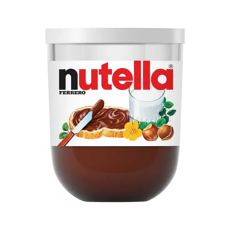Ferrero Nutella 220 g, glazen bicchiere met hazelnootpasta en cacao