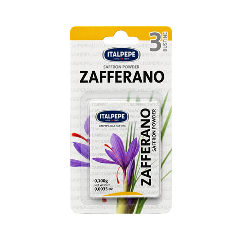 Italpepe zafferano in polvere 3 bustine, blister con fiori di croco viola