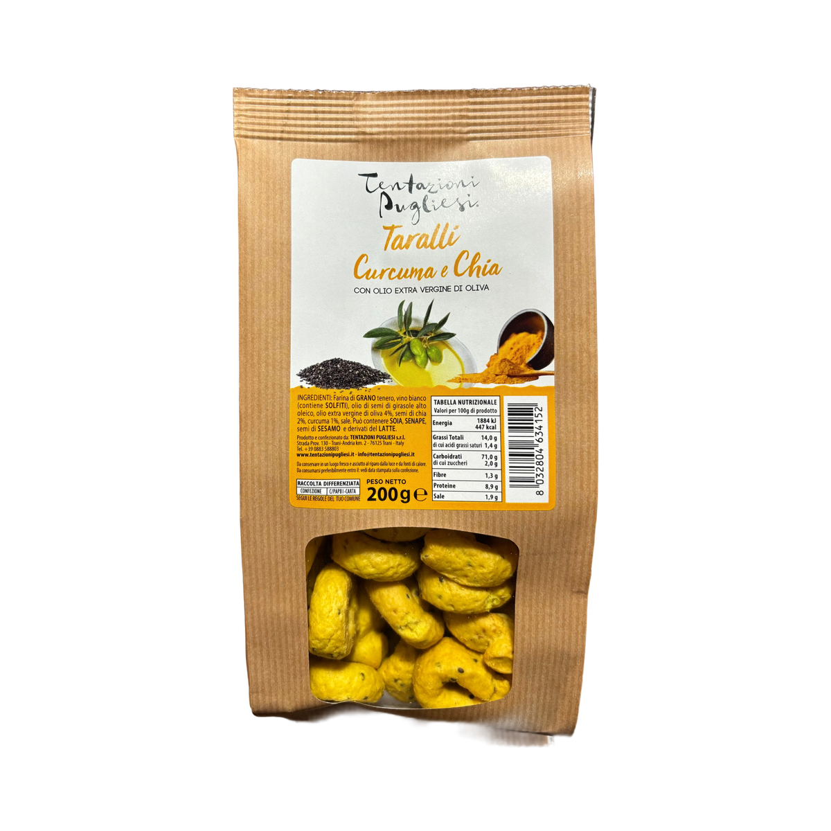 Taralli Curcuma e Chia 200 g - Tentazioni Pugliesi - Snacks Salati - Tentazioni Pugliesi
