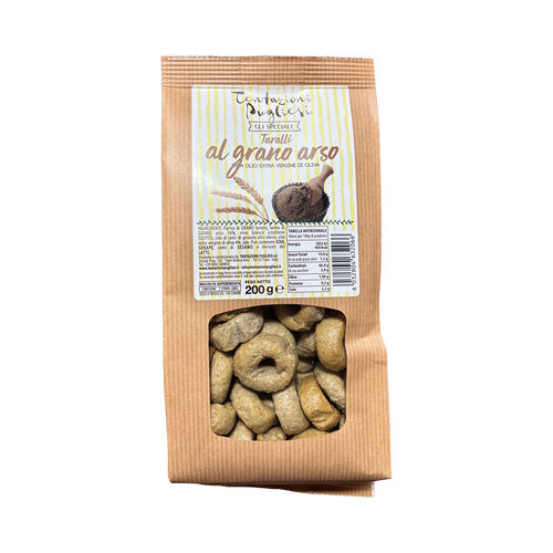 Tentazioni Pugliesi Taralli al Grano Arso 200 g, donkere taralli in papieren zak