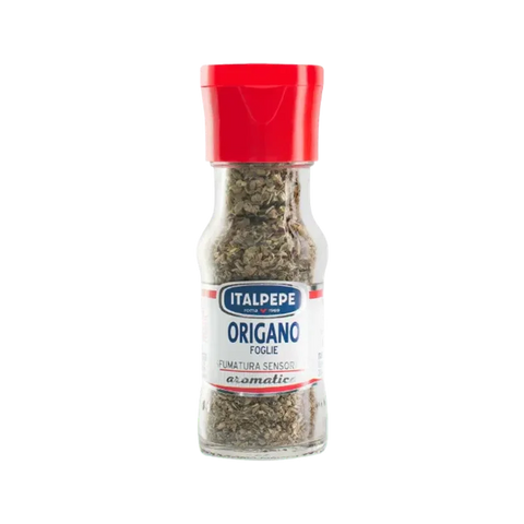 Italpepe Origano in Foglie 8 g, vasetto di vetro con tappo rosso ed etichetta bianca