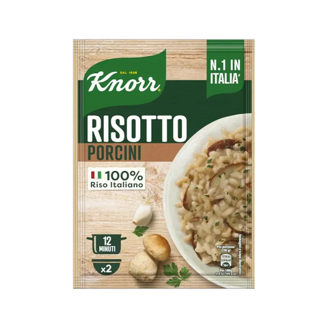 Knorr Risotto ai Funghi Porcini 175 g, busta verde con piatto di risotto e funghi porcini
