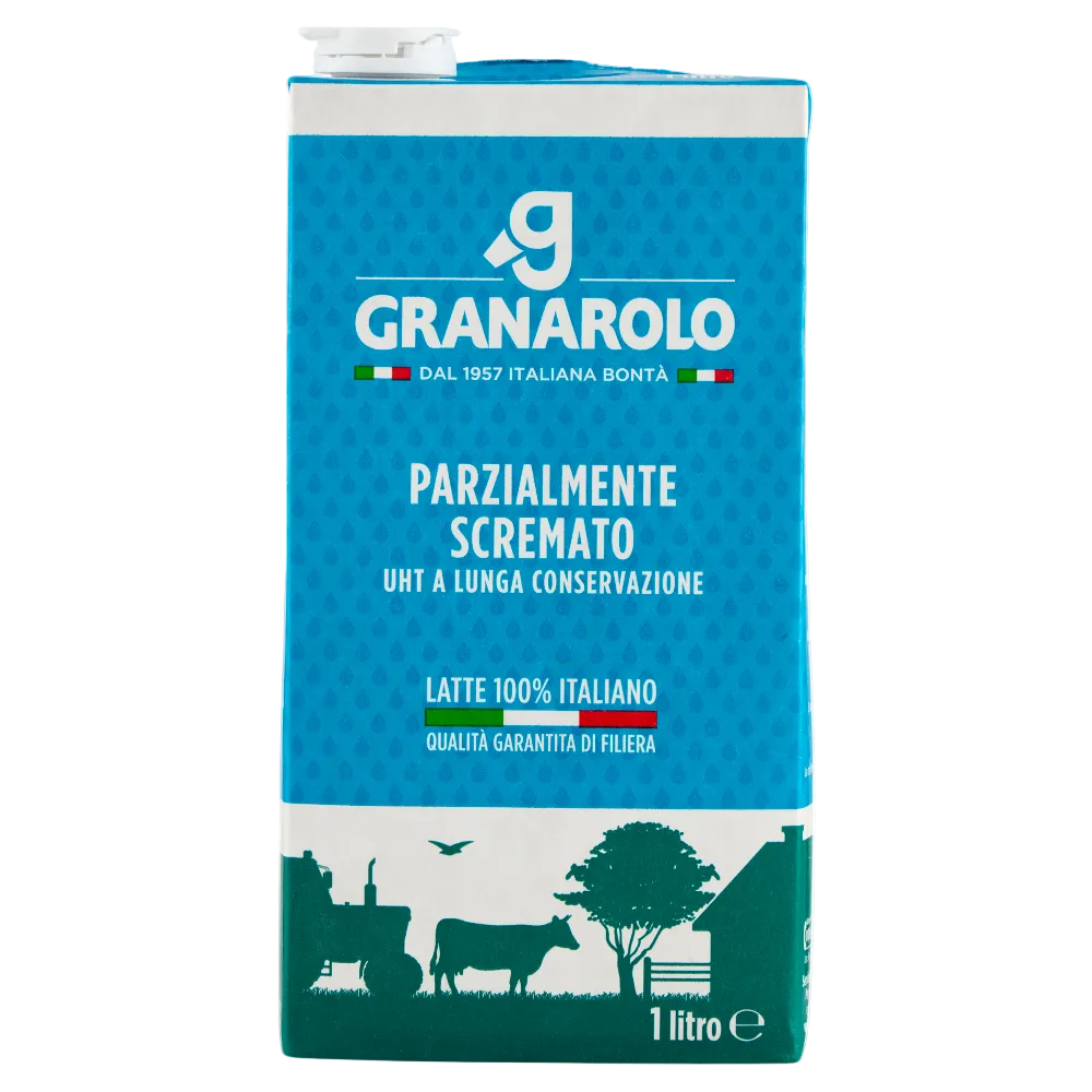 Granarolo latte parzialmente scremato UHT 1 litro, brick azzurro con tappo
