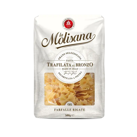 La Molisana Farfalle Rigate N°66 500 g, confezione bianca con finestra sulle farfalle rigate