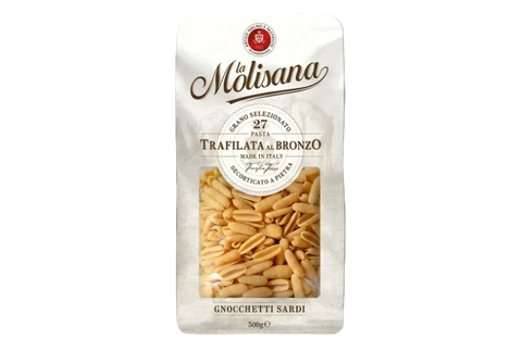 La Molisana Gnocchetti Sardi N°27 500 g, pacco di carta chiara con finestra sugli gnocchetti rigati