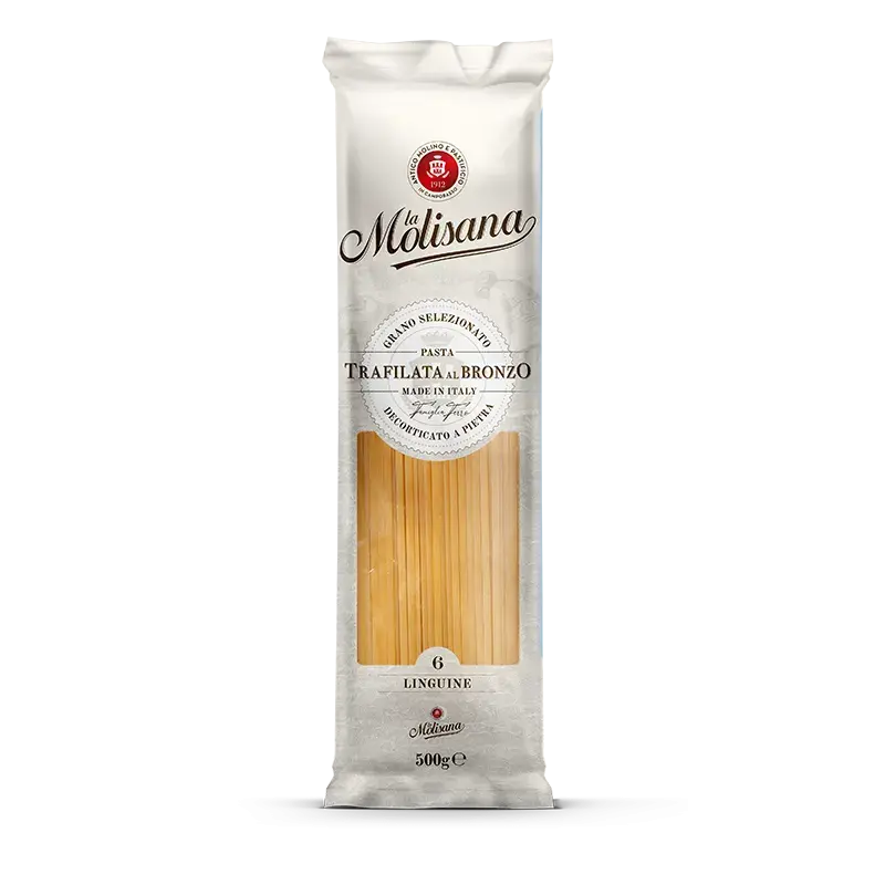La Molisana Linguine N°6 500 g, ivoorkleurige zak met venster op de platte lange pasta