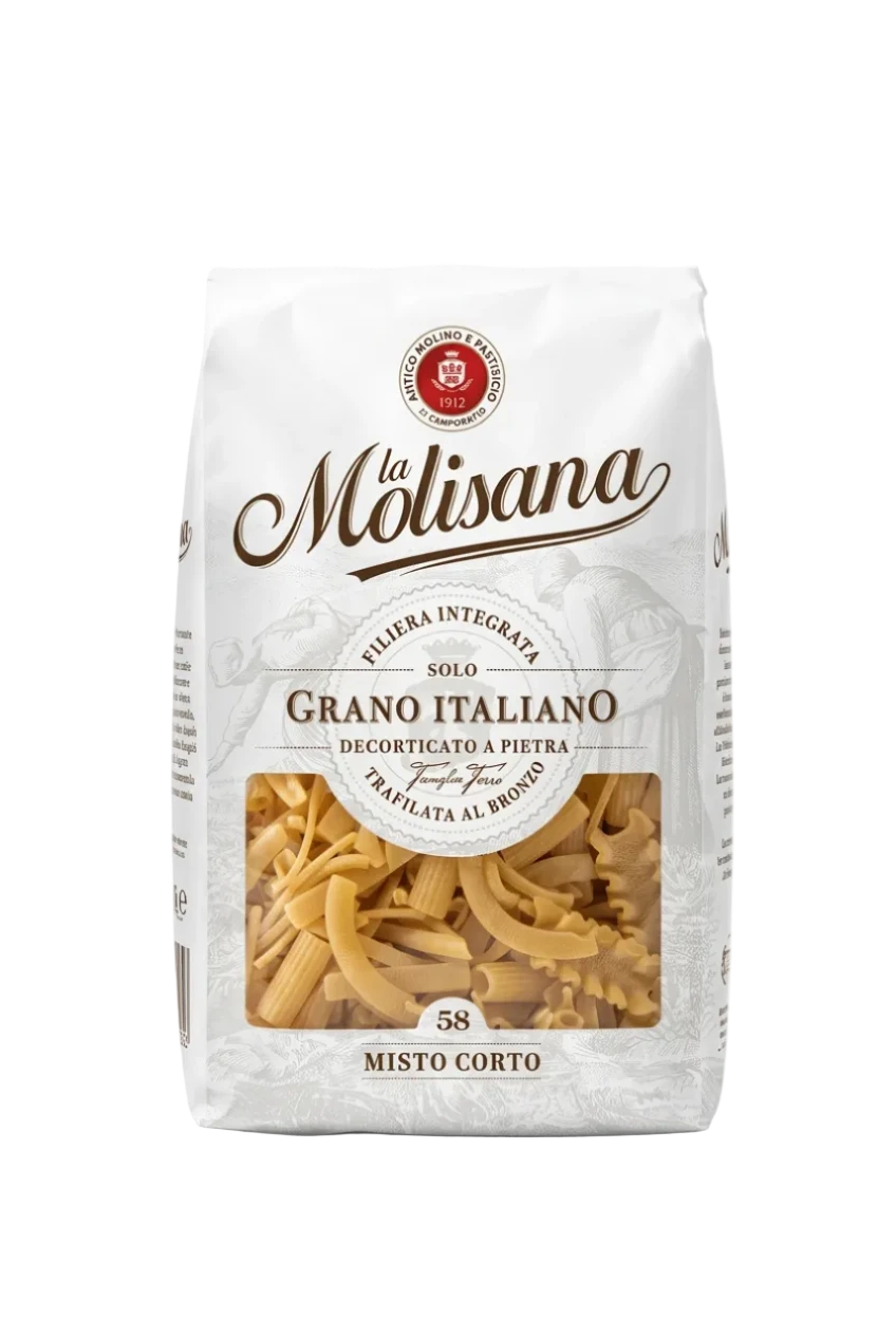 La Molisana Misto Corto N°58 500 g, licht papieren pak met venster op de gemengde korte vormen