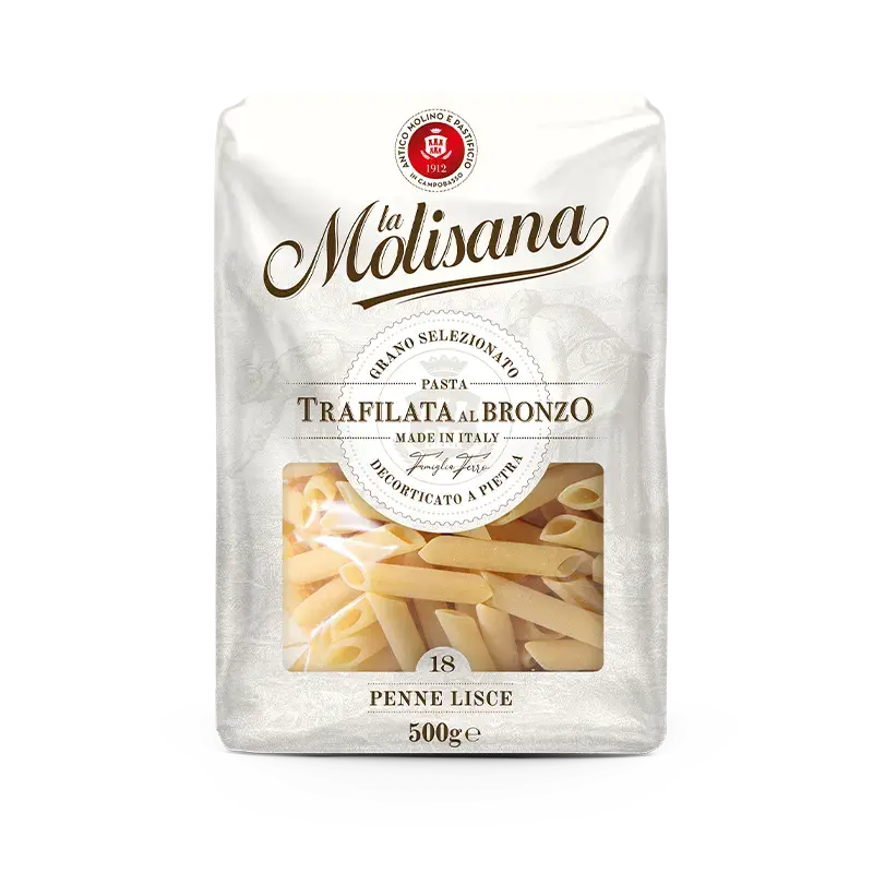 La Molisana Penne Lisce N°18 500 g, wit pak met venster op de gladde penne