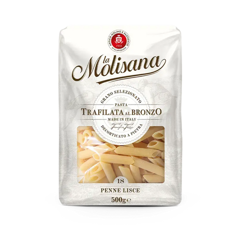 La Molisana Penne Lisce N°18 500 g, confezione bianca con finestra sulle penne lisce
