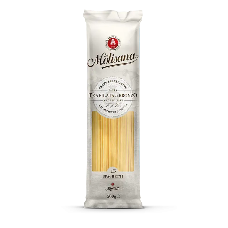 La Molisana Spaghetti N°15 500 g, ivoorkleurige zak met venster op de spaghetti