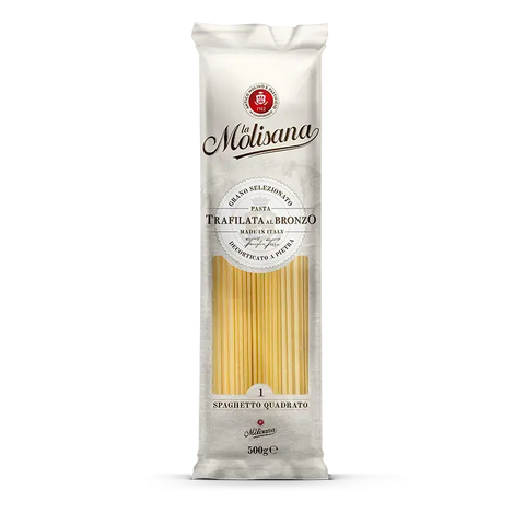 La Molisana Spaghetto Quadrato N°1 500 g, sacchetto avorio con finestra sugli spaghetti a sezione quadrata