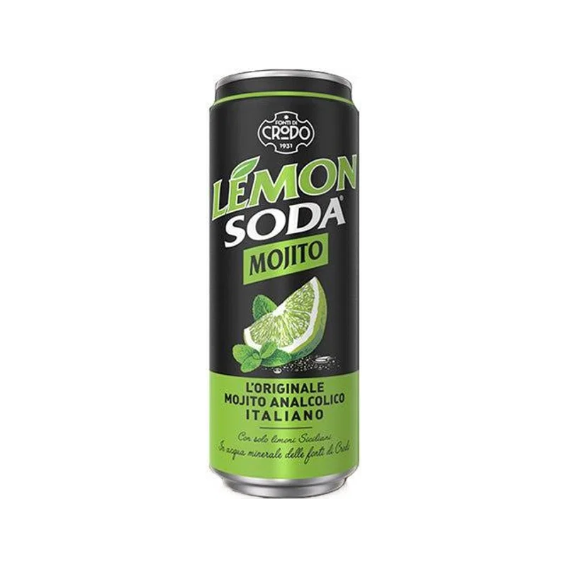 Lemonsoda Mojito 330 ml, groen blikje met limoen en muntblaadjes