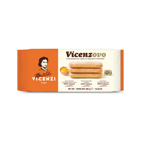 Matilde Vicenzi Vicenzovo Savoiardi 300 g, confezione arancione con i savoiardi in primo piano