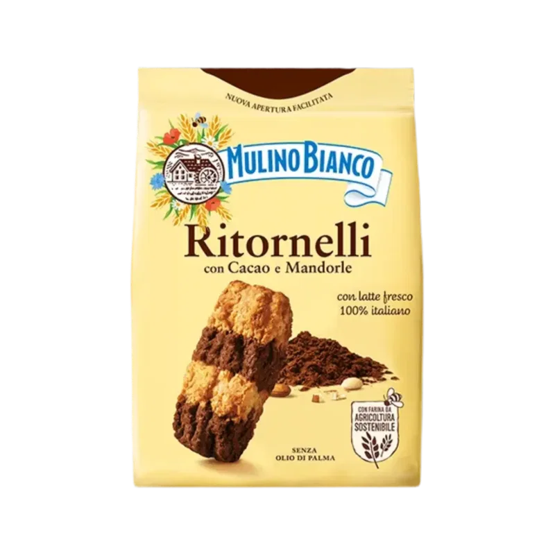 Mulino Bianco Ritornelli 700 g, sacchetto di frollini bicolore con cacao e mandorle