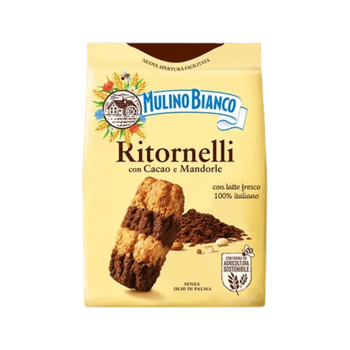 Mulino Bianco Ritornelli 700 g, zak met tweekleurige koekjes met cacao en amandel