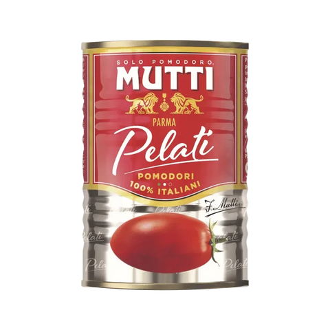 Mutti Pomodori Pelati 400 g, latta rossa con un pomodoro intero sull'etichetta