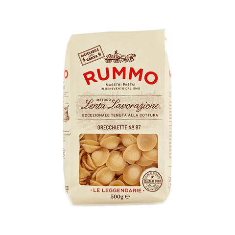 Rummo Orecchiette N°87 500 g Le Leggendarie, pacco avorio con finestra sulle orecchiette di semola