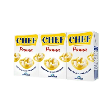Parmalat Chef Panna Classica 3 x 125 ml, tre brik bianchi e gialli con la scritta cremosa e omogenea