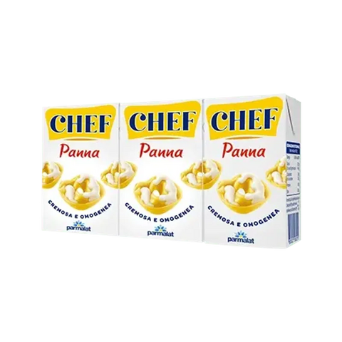 Parmalat Chef Panna Classica 3 x 125 ml, tre brik bianchi e gialli con la scritta cremosa e omogenea