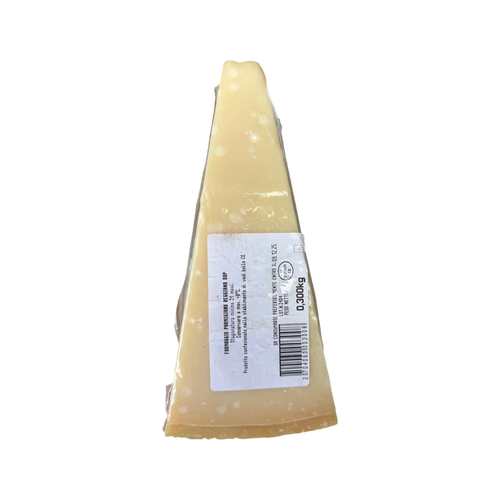 Parmigiano Reggiano DOP 300 g, etiket met het nettogewicht van het stuk