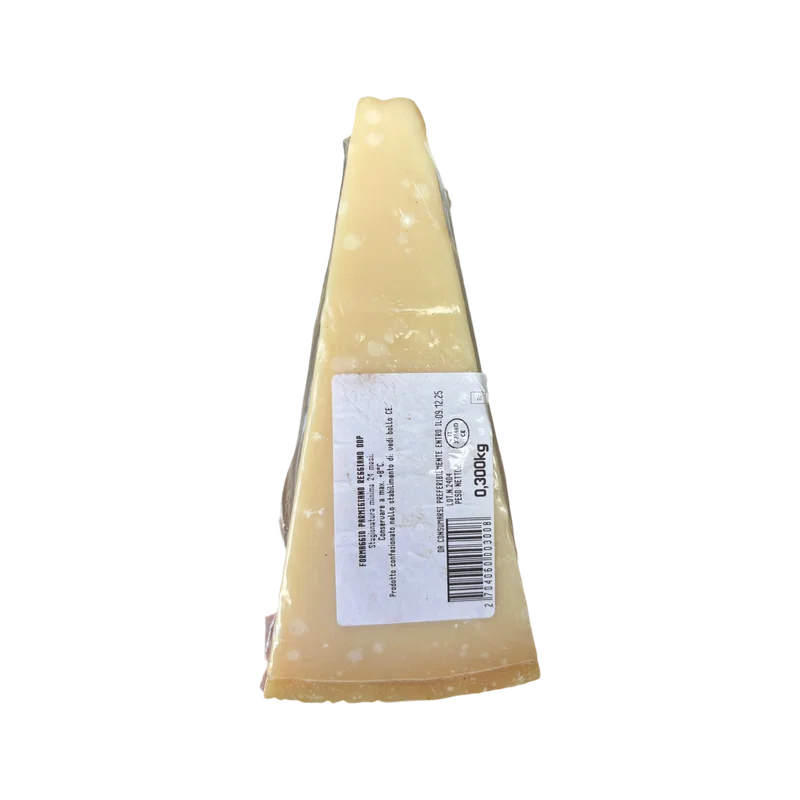 Parmigiano Reggiano DOP 300 g, etichetta con il peso netto del pezzo