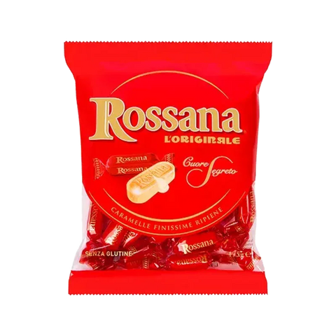 Rossana L'Originale Caramelle Ripiene 175 g, busta rossa con caramella e cuore segreto