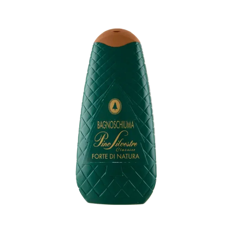 Pino Silvestre Bagnoschiuma Forte di Natura 750 ml, groene flacon in dennenboomvorm met gouden opdruk