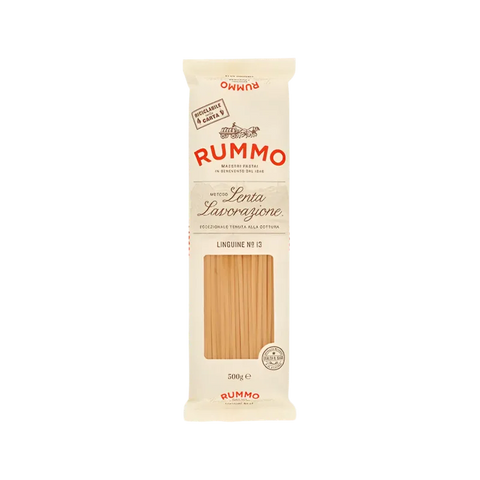 Rummo Linguine N°13 500 g, pacco avorio con finestra sulla pasta lunga e piatta