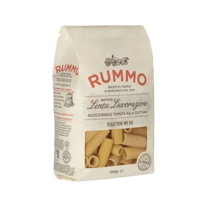 Rummo Rigatoni N°50 500 g, ivoorkleurig pak met zegel bronzen matrijs