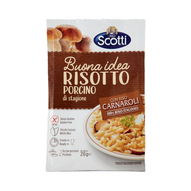 Scotti Risotto ai Funghi Porcini 210g – Con Riso Carnaroli 100% Italiano - Risotti pronti - Scotti