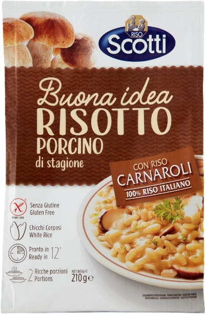 Scotti Risotto ai Funghi Porcini 210g – Con Riso Carnaroli 100% Italiano - Risotti pronti - Scotti