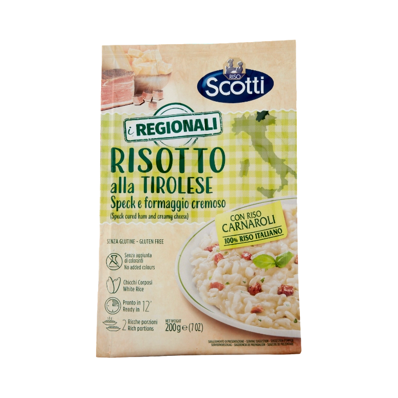 Scotti Risotto alla Tirolese 200g – Speck e Formaggio con Riso Carnaroli - Risotti pronti - Scotti