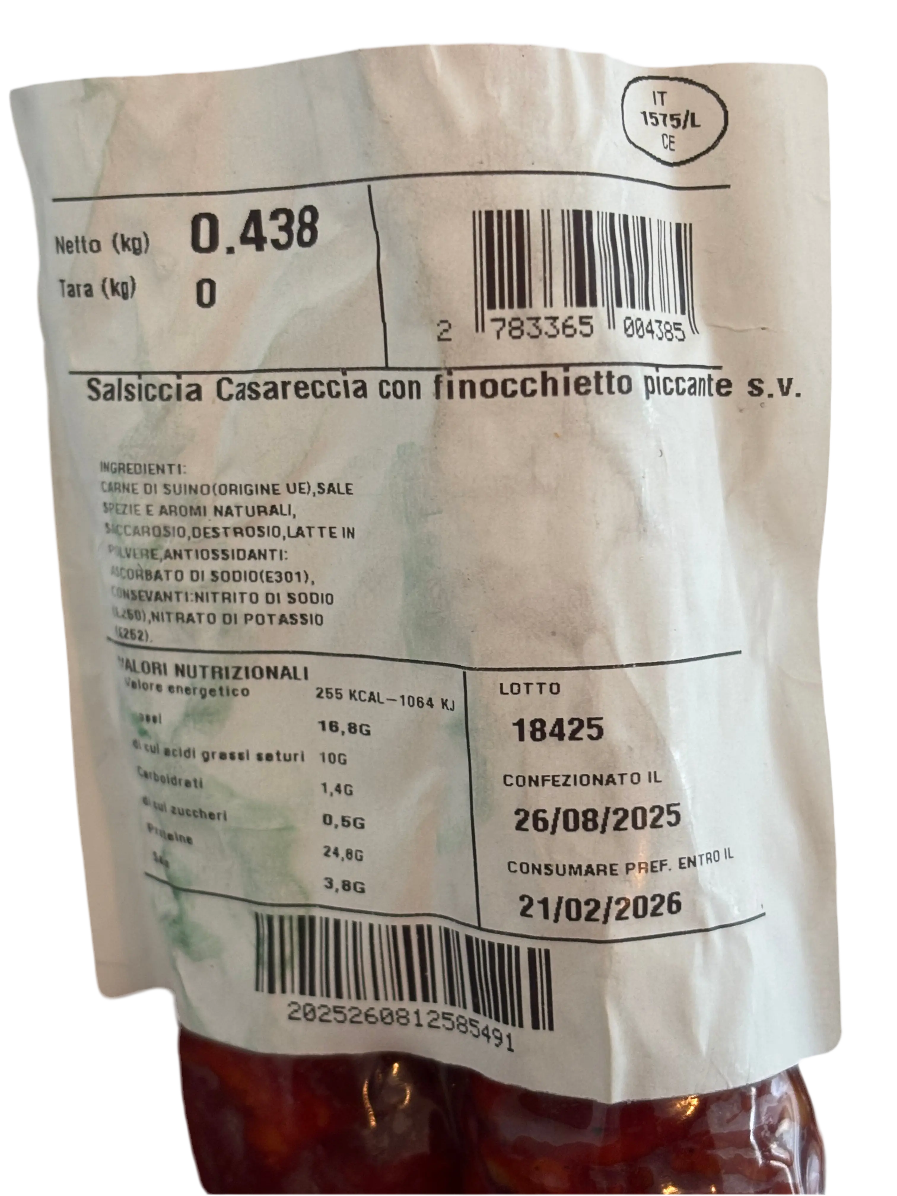 Salsiccia Casareccia con Finocchietto Piccante 440gr – Borghigiano - Salumi - Borghigiano