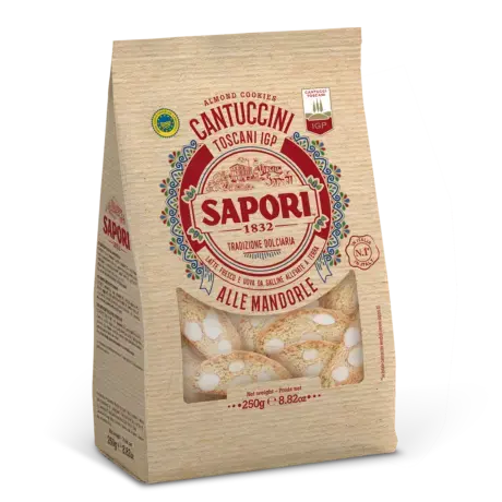 Sapori Cantuccini Toscani IGP met amandelen 250 g, papieren zak met venster