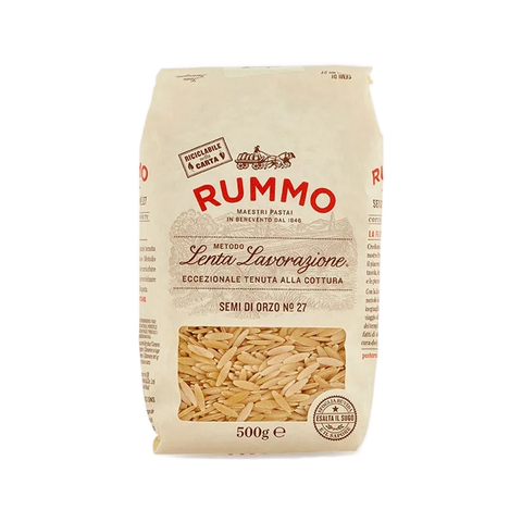 Rummo Semi di Orzo N°27 500 g, pacco avorio con finestra sui chicchi di pasta di semola