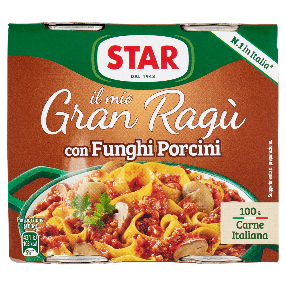 Star Gran Ragù con Funghi Porcini 2 x 180 g, vleessaus met eekhoorntjesbrood en champignons