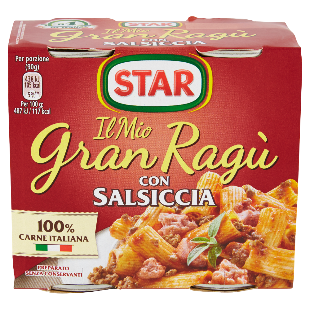Star Gran Ragù con Salsiccia 2 x 180 g, vleessaus met pittige Italiaanse worst