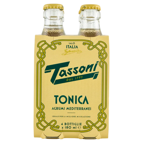 Tassoni Tonica Agrumi Mediterranei 4 x 180 ml, confezione da quattro bottigliette in vetro