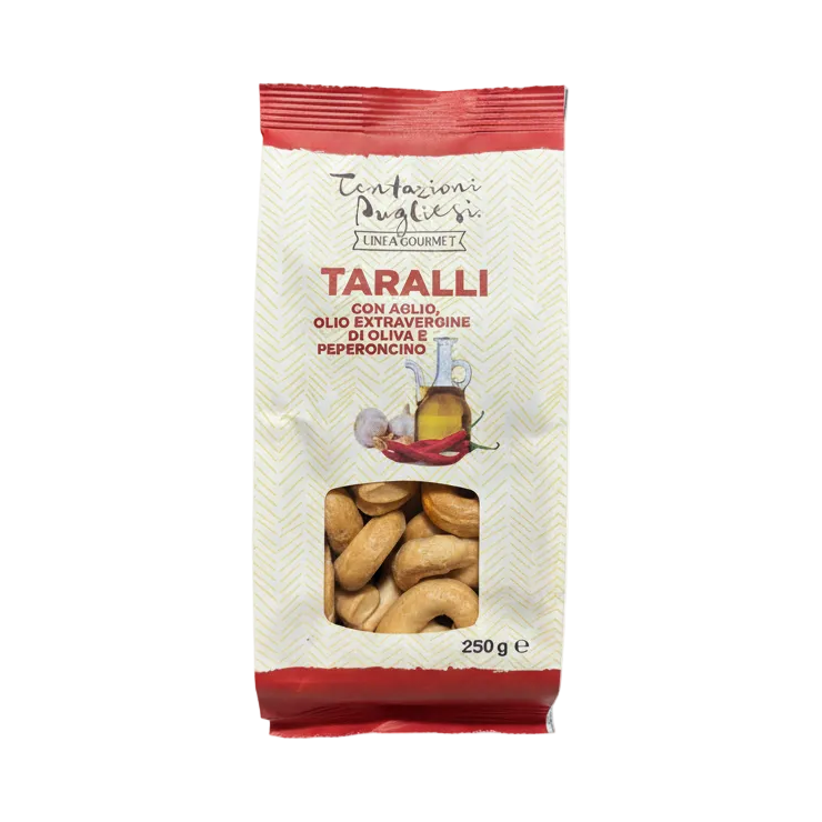 Tarallini con Aglio, Olio Extravergine di Oliva e Peperoncino 250 g – Tentazioni Pugliesi - Snacks Salati - Tentazioni Pugli