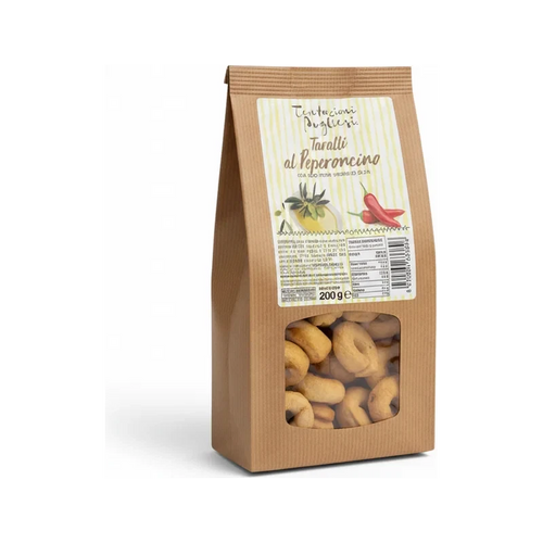 Tentazioni Pugliesi Taralli al Peperoncino 200 g, sacchetto di carta con finestra