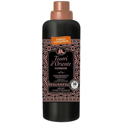 Tesori d'Oriente Ammorbidente Aromatico Hammam 760 ml, flacone nero con decoro rame